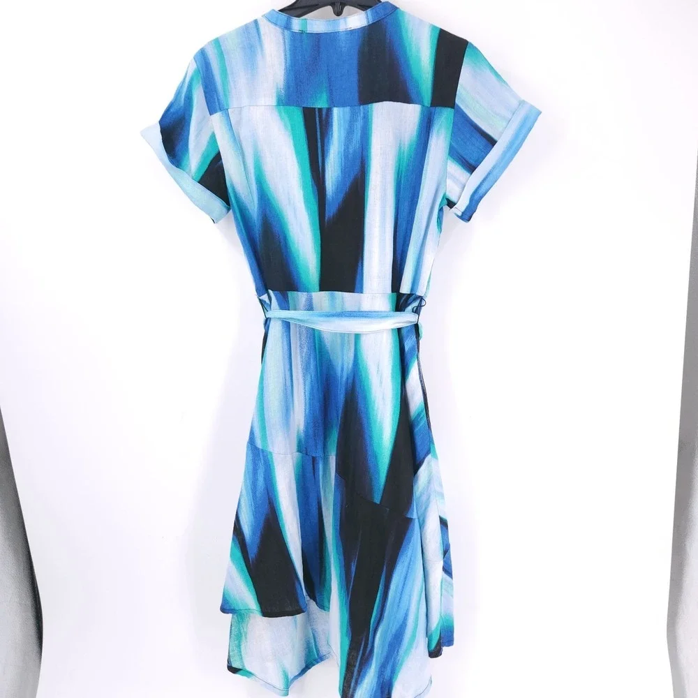 DKNY Brushstroke Caribbean Printed Asymmetrical Button Fit & Flare Dress Size 10